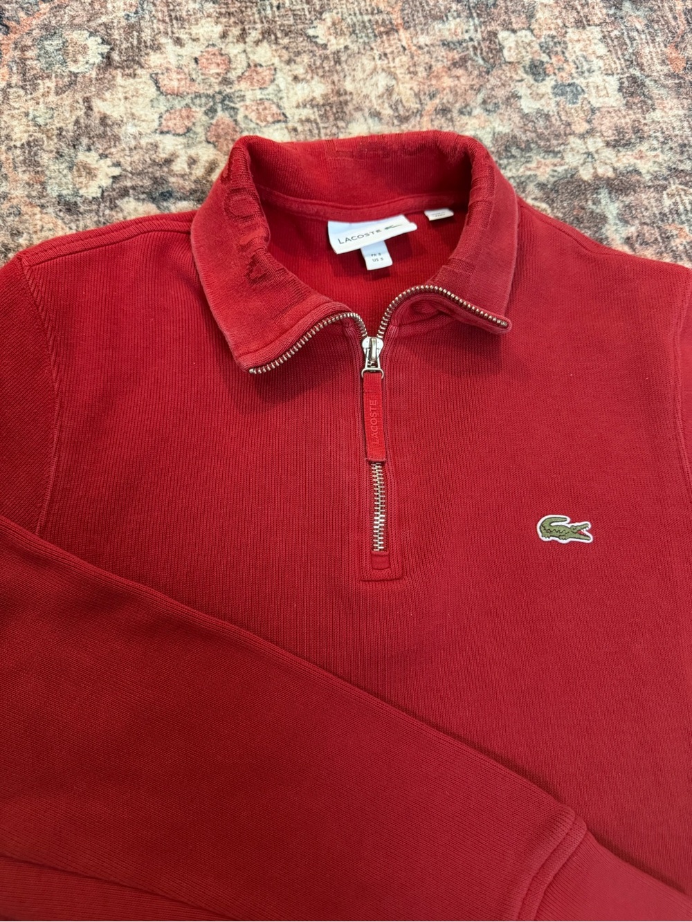 Lacoste Men’s Red Quarter-Zip Sweater with Crocodile Logo size small